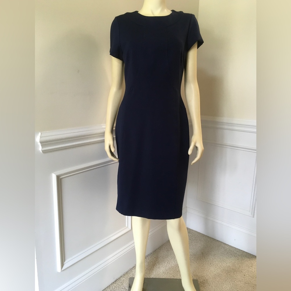 Brooks Brothers WN SZ 10 NAVY BLUE KNIT DRESS Fully lined 20” Back Zipper